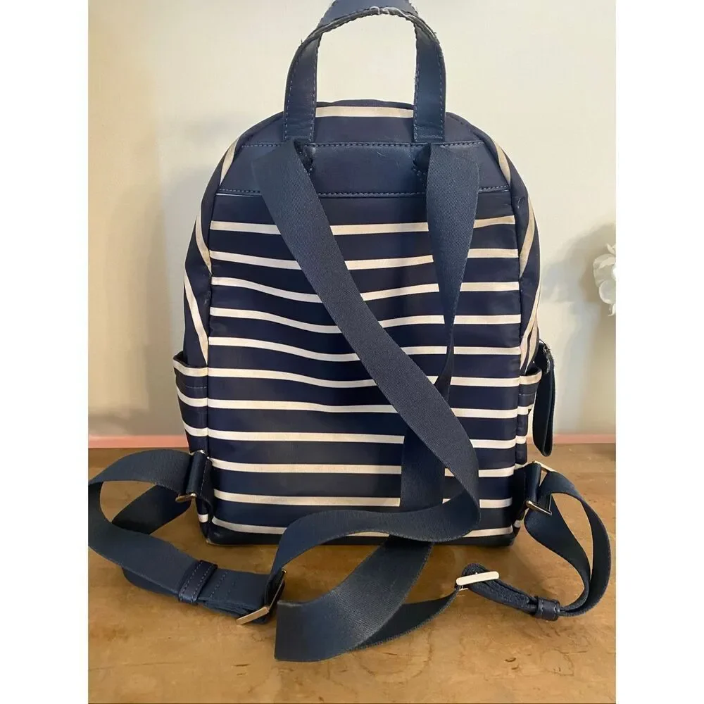 Kate Spade Chelsea navy blue white striped backpack purse medium nylon